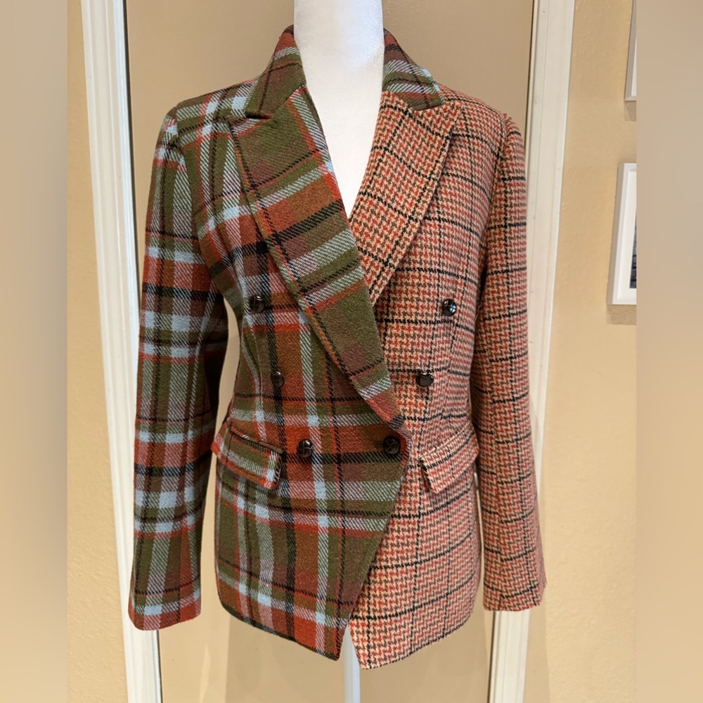 Sam Edelman Women's Imogen Mixed-Plaid Double-Breasted Blazer Small - Picture 4 of 14
